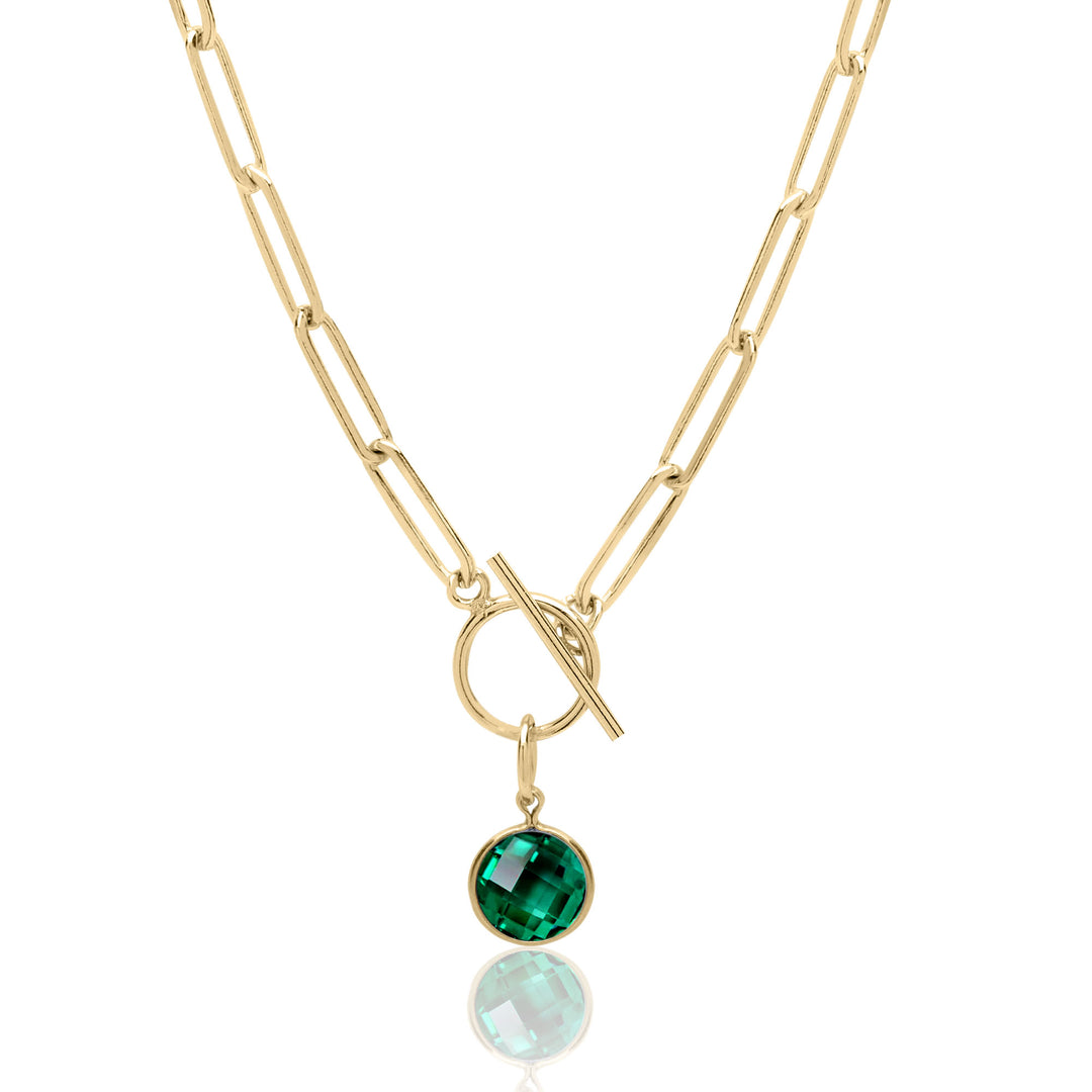 Lab Created Emerald Paperclip Link Chain Necklace with Toggle Clasp, 8 mm Round