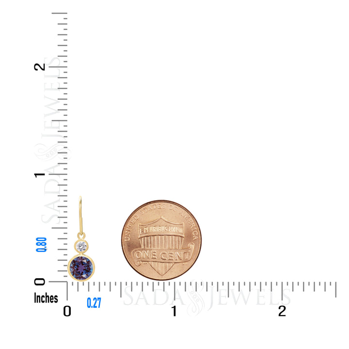 Dainty Lab Created Alexandrite Drop Earrings in 14K Gold, 6 mm Round