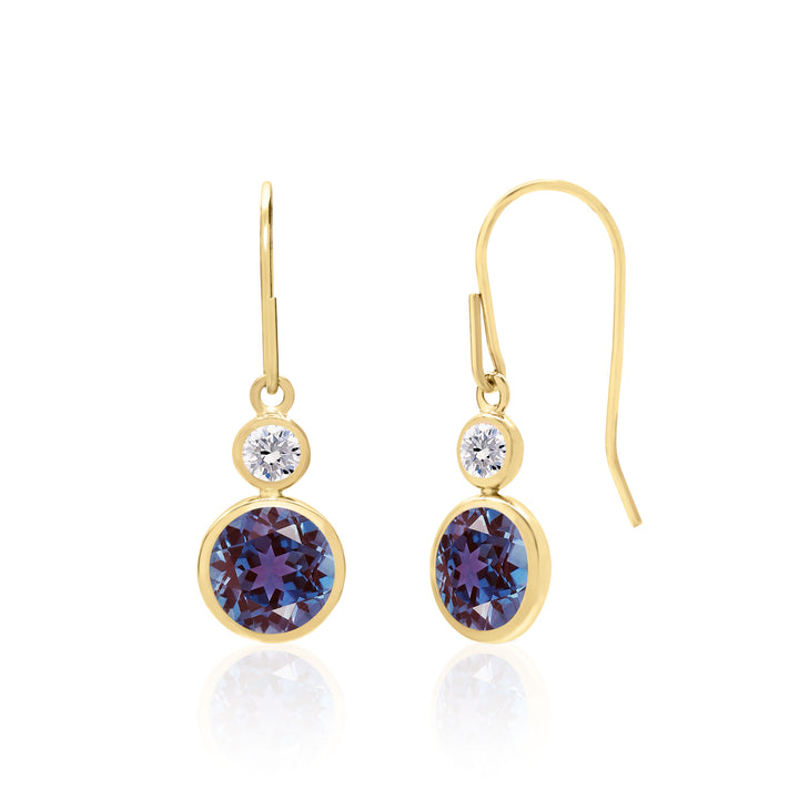 Dainty Lab Created Alexandrite Drop Earrings in 14K Gold, 6 mm Round
