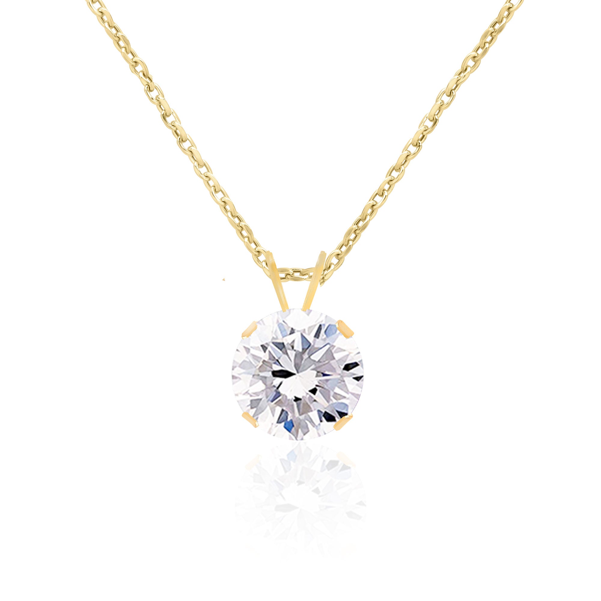 14k White Gold 2Ct Moissanite Pendant Necklace (8mm) | Round Brilliant Cut | Marco's Jewelers