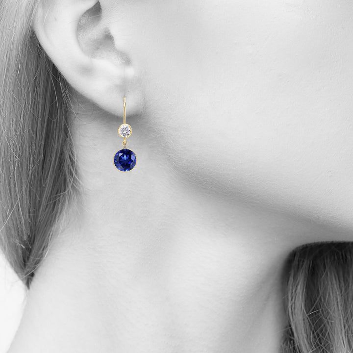 Blue Sapphire Earrings for Women in 14K Gold Filled or Sterling Silver, 8 mm Round Lab Created Stone