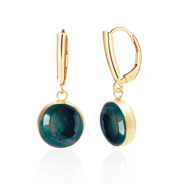 Bloodstone Drop Earrings 14K Gold-Filled | 12mm Cabochon Bezel Set