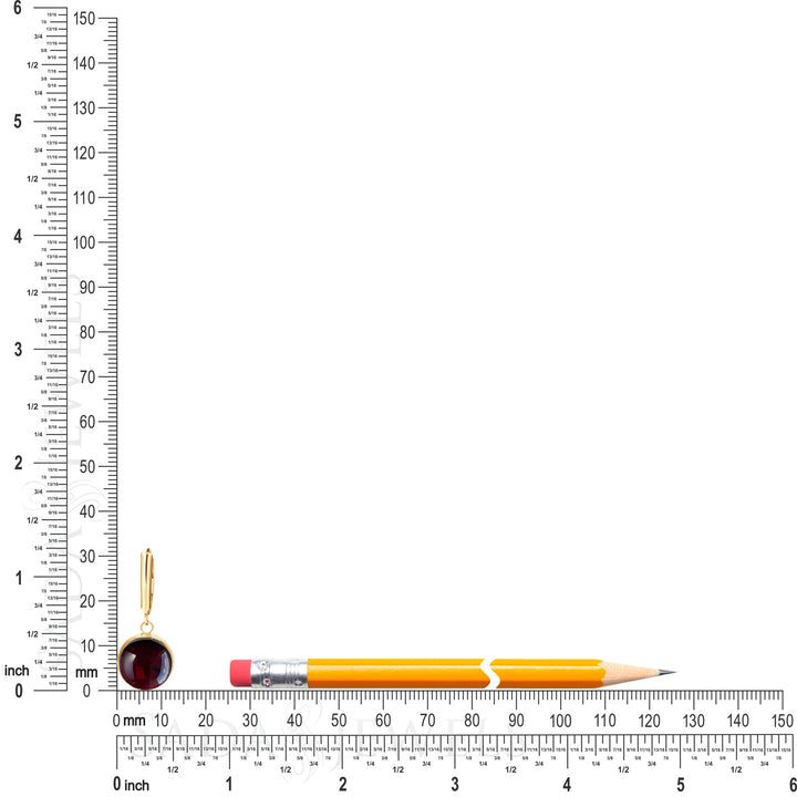 14K Gold Filled Garnet Drop Earrings 12mm Round Cabochon SIZE REFERENCE PENCIL - Size Reference