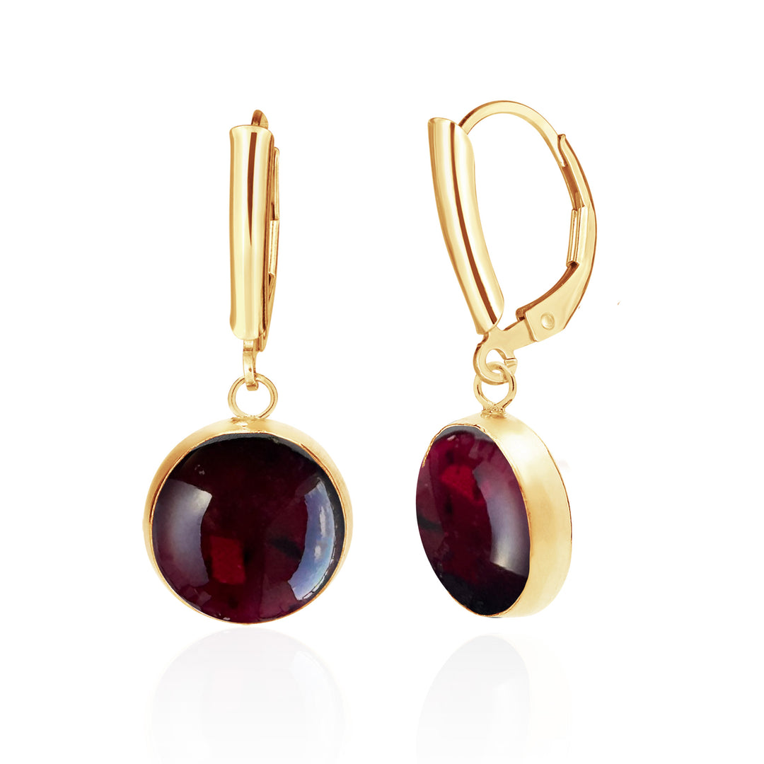 14K Gold Filled Garnet Drop Earrings 12mm Round Cabochon | Sada Jewels