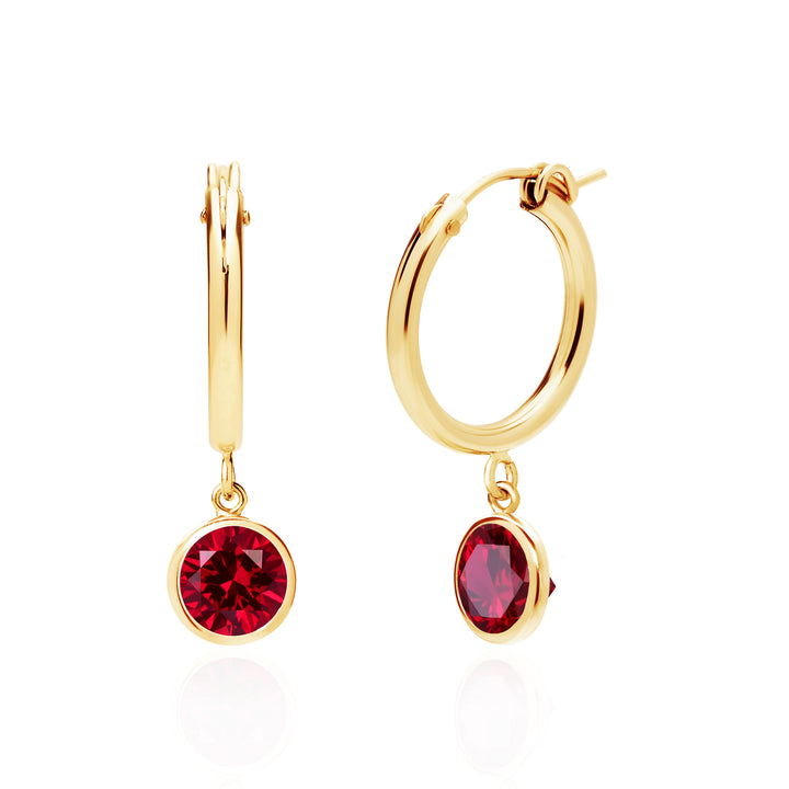 14K Gold Filled Lab Created Ruby Hoop Earrings 6mm Round | Sada Jewels