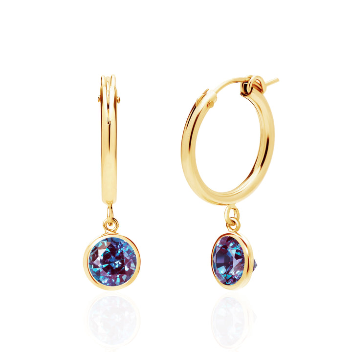 14K Gold Filled Lab Grown Alexandrite Hoop Earrings 6mm Round | Sada Jewels