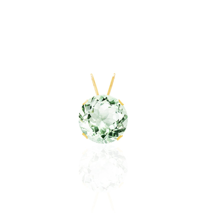 14K Gold Green Amethyst Prasiolite Pendant Necklace, 8mm Round Solitaire