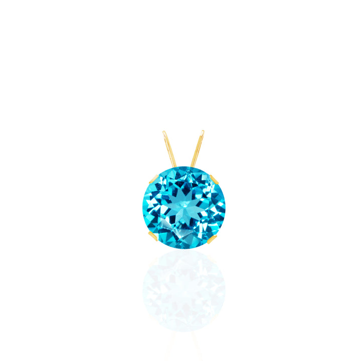 14K Gold Swiss Blue Topaz Pendant Necklace, 8mm Round Solitaire
