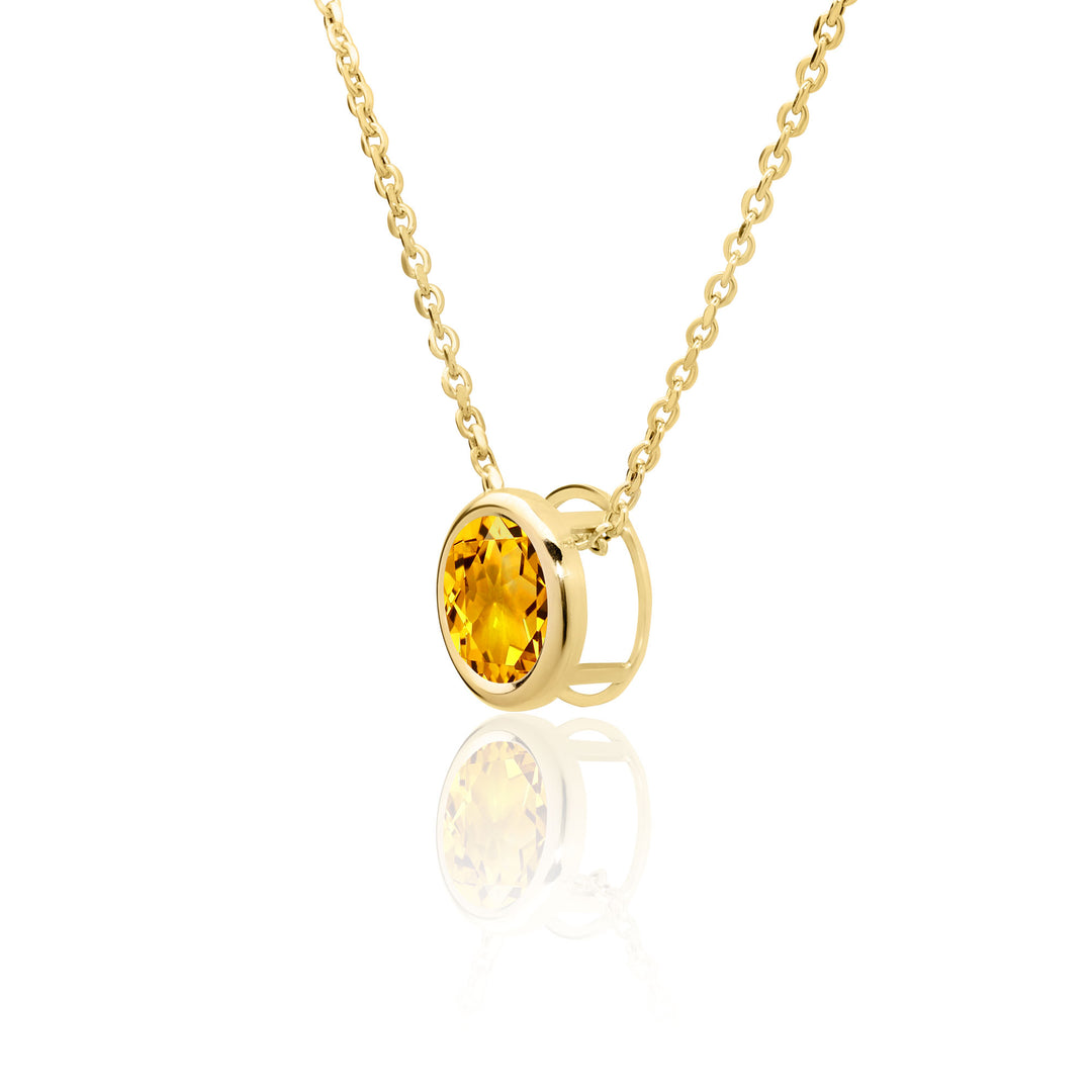 14K Gold 2 CT Citrine Floating Necklace, 8mm Round, AAA Quality Natural