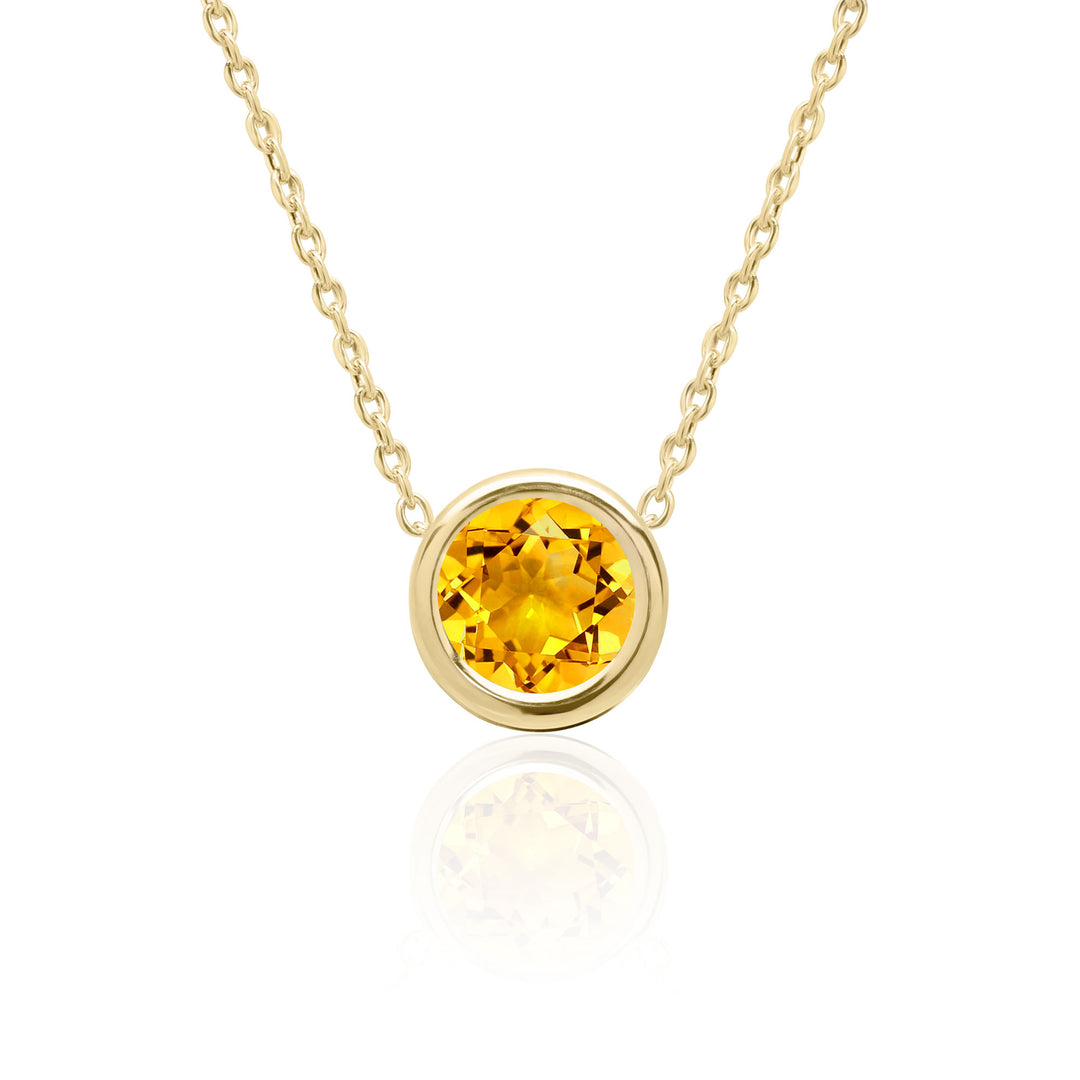 14K Gold 2 CT Citrine Floating Necklace, 8mm Round, AAA Quality Natural