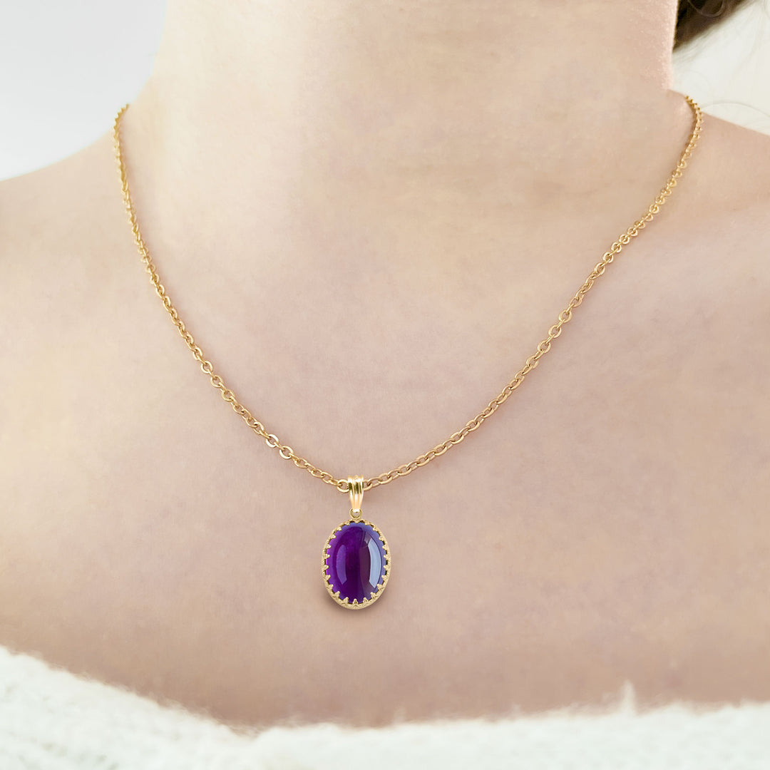 Vintage Inspired Oval Amethyst Necklace in 14K Gold Filled - February Birthstone or 6th Anniversary Gift