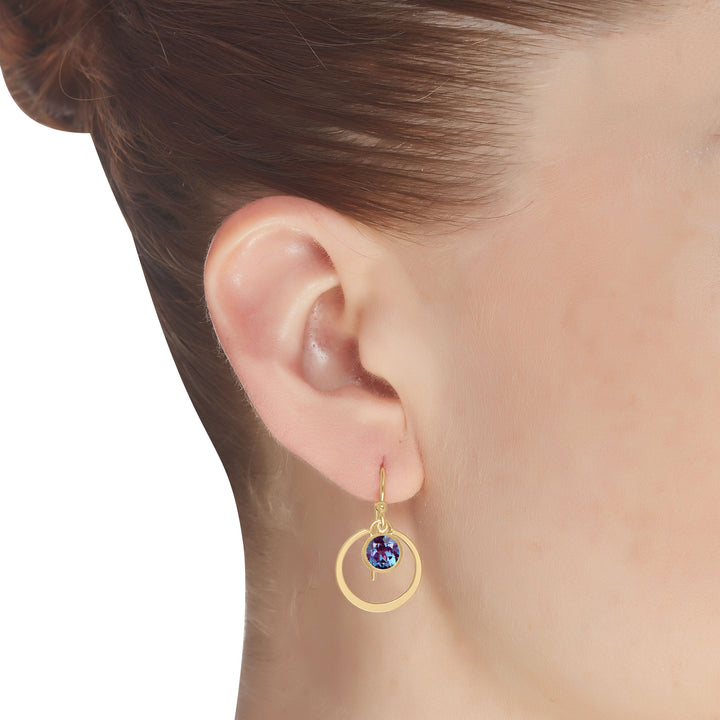 14K Yellow Gold Lab Created Alexandrite Earrings, 6mm Round