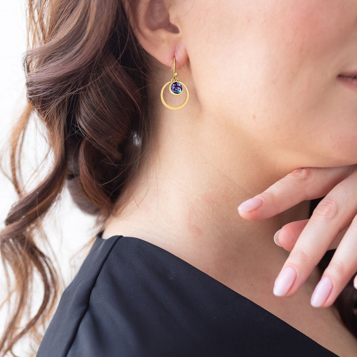 14K Yellow Gold Lab Created Alexandrite Earrings, 6mm Round