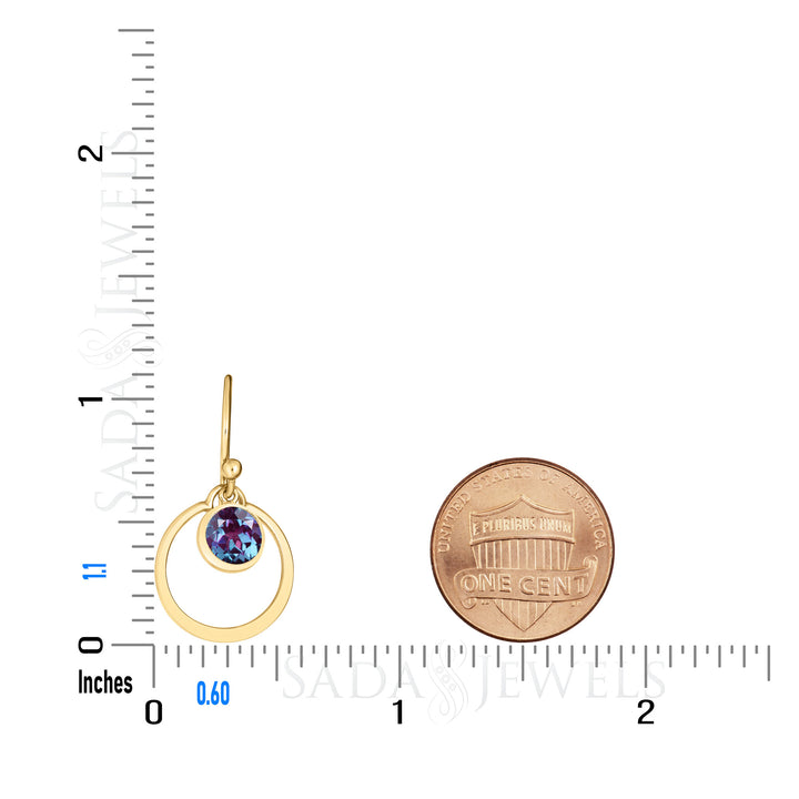 14K Yellow Gold Lab Created Alexandrite Earrings, 6mm Round