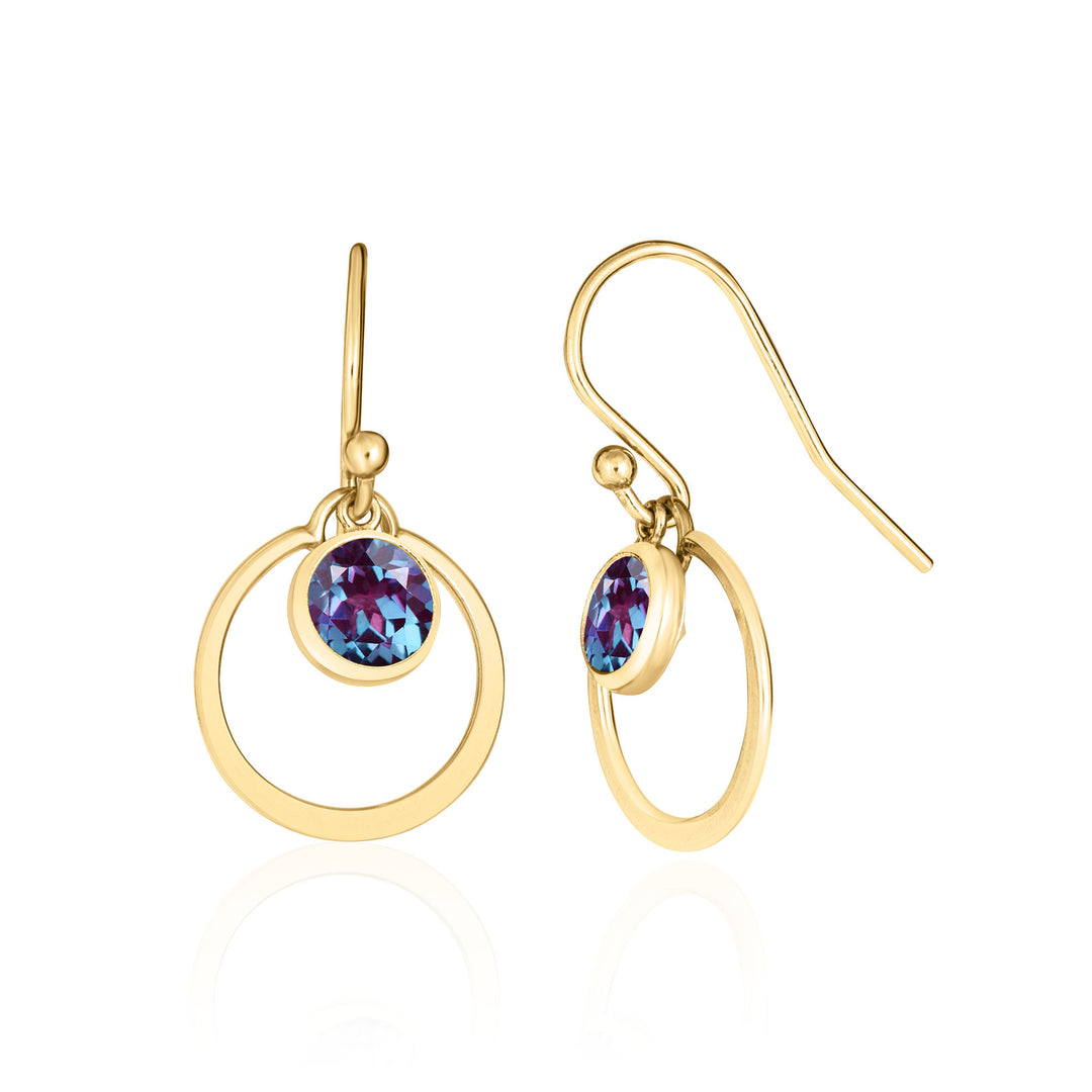 14K Gold Lab Created Alexandrite Earrings, 6mm Round