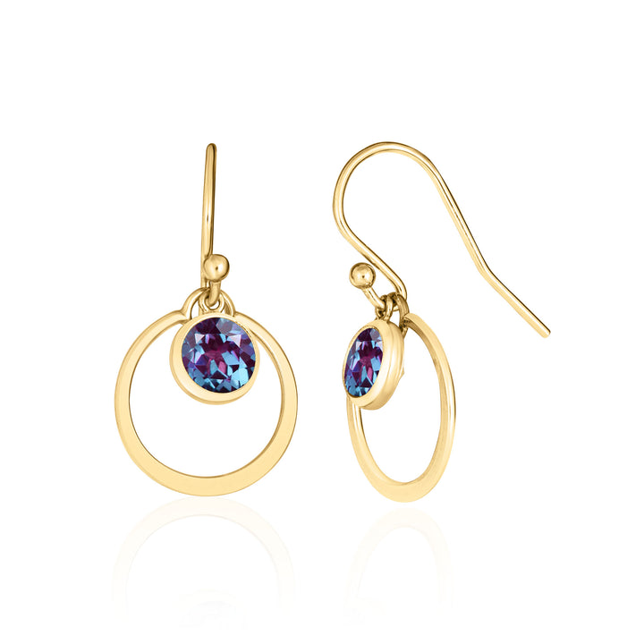 14K Yellow Gold Lab Created Alexandrite Earrings, 6mm Round