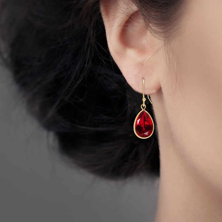 Lab Created Pear-shaped Ruby Drop Earrings in 14K Gold-filled
