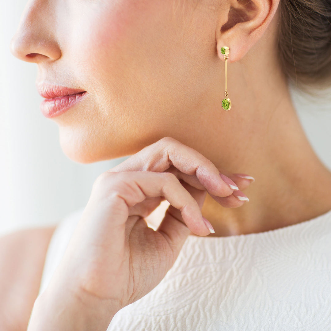 Long Peridot Stud and Drop Earrings in 14K Gold Filled