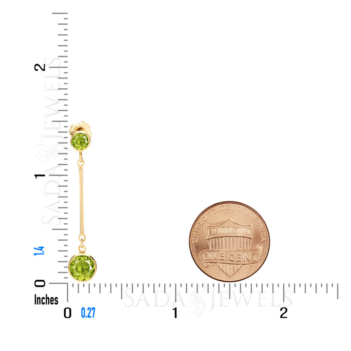Long Peridot Stud and Drop Earrings in 14K Gold Filled