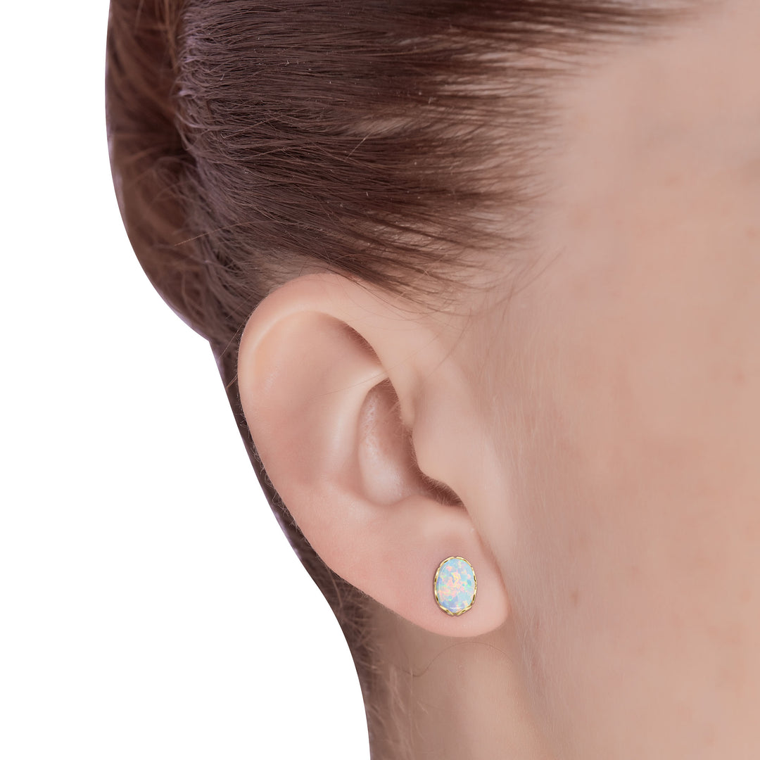 Lab Created Opal Stud Earrings in 14K Gold Filled or Sterling Silver