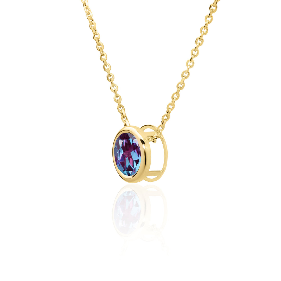 14K Gold 2.5 CT Alexandrite Floating Necklace, 8mm Round, Lab Created