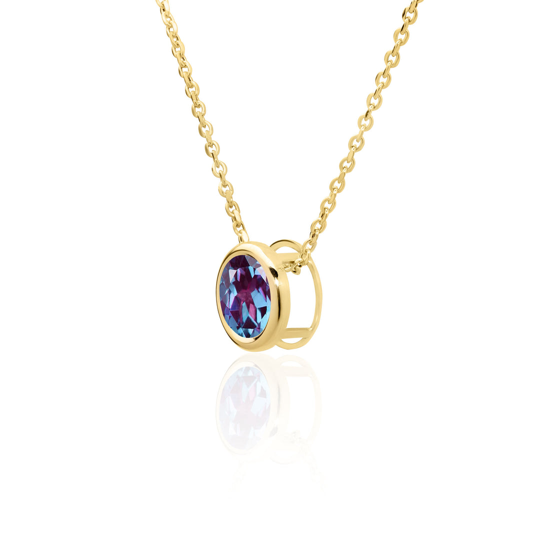 14K Yellow Gold, 2.5 CT Alexandrite Floating Necklace, 8mm Round, Lab Created