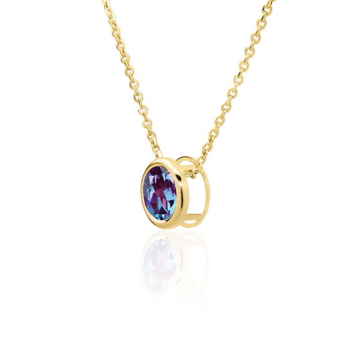 14K Yellow Gold, 2.5 CT Alexandrite Floating Necklace, 8mm Round, Lab Created