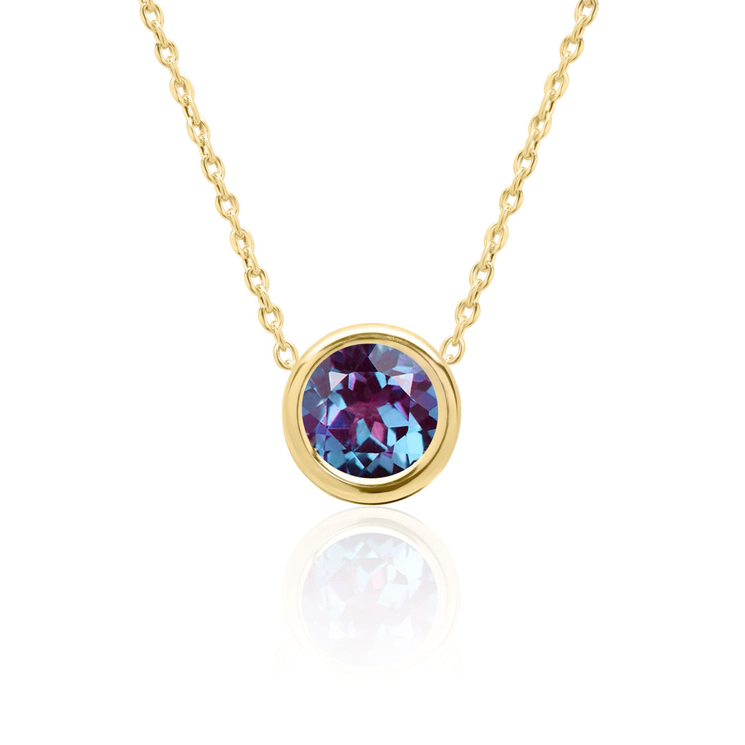 14K Gold 2.5 CT Alexandrite Floating Necklace, 8mm Round, Lab Created