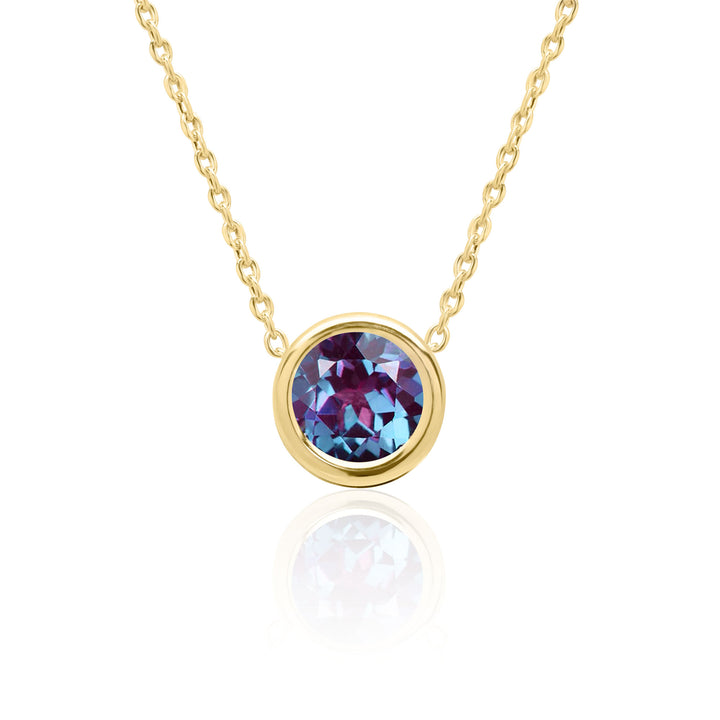 14K Yellow Gold, 2.5 CT Alexandrite Floating Necklace, 8mm Round, Lab Created