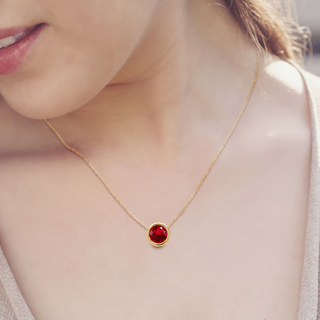14K Gold 2 CT Ruby Floating Necklace, 8mm Round, Lab Created