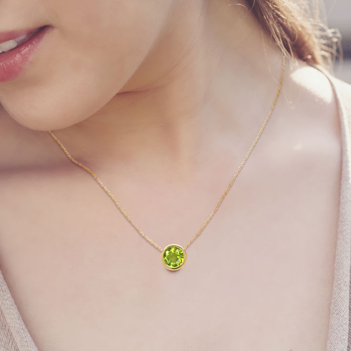 2CT 14K Gold Peridot Solitaire Necklace | August Birthstone Gift