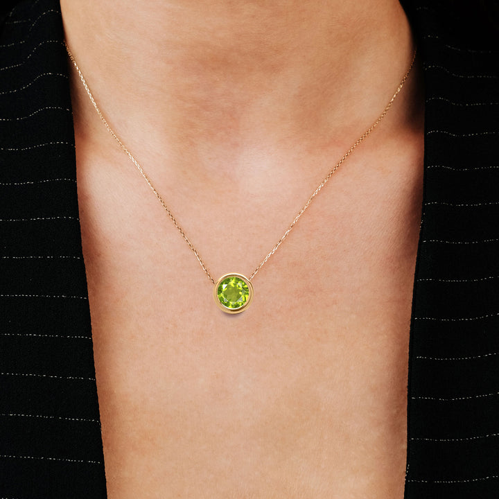 2CT 14K Gold Peridot Solitaire Necklace | August Birthstone Gift
