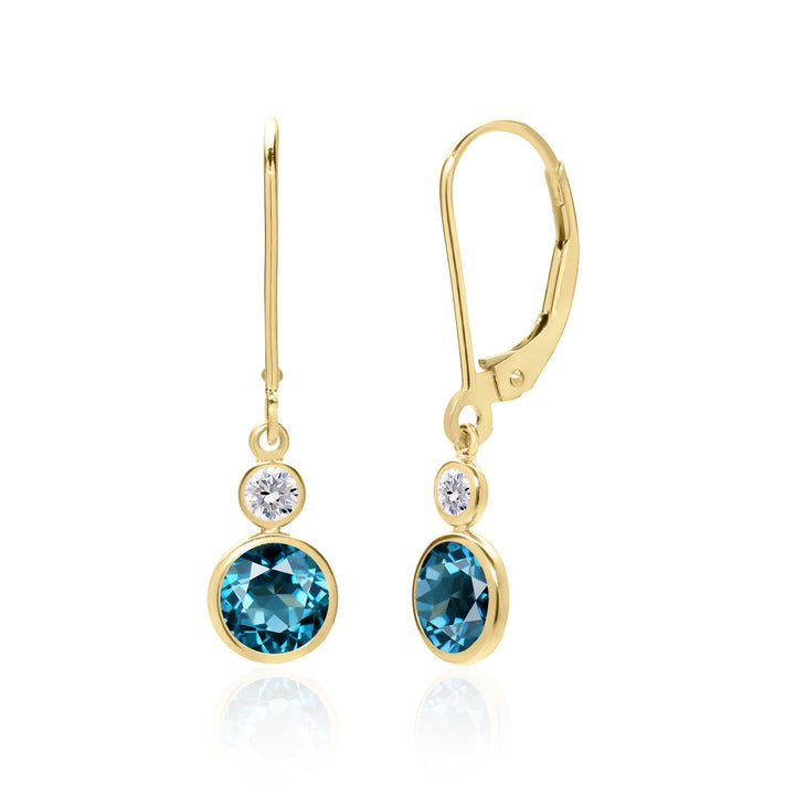 Dainty London Blue Topaz Earrings - 14K White or Yellow Gold