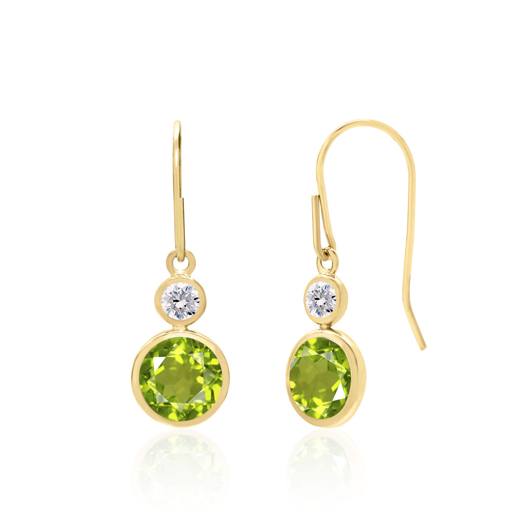 Dainty Peridot Earrings with 6mm round Peridot stones and white topaz accents, set in 14K white or yellow gold, available with leverbacks or earwires, perfect for August birthdays or 16th anniversaries.