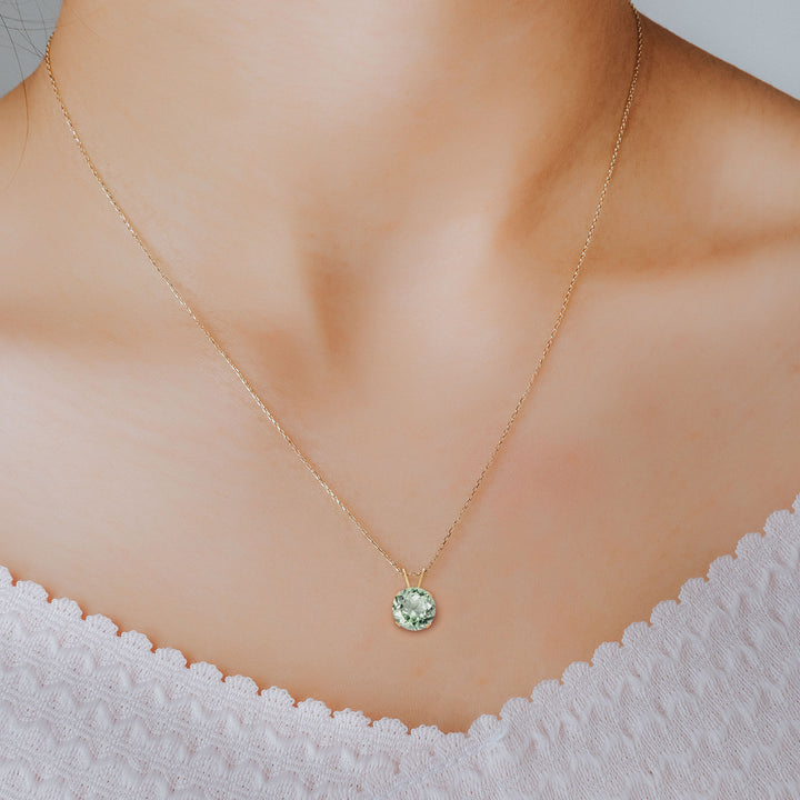 14K Yellow Gold 8mm Green Amethyst Prasiolite Solitaire Pendant Necklace, 2 Ct. Tw., February Birthstone