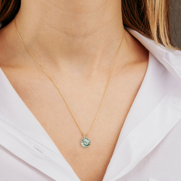 14K Yellow Gold 8mm Green Amethyst Prasiolite Solitaire Pendant Necklace, 2 Ct. Tw., February Birthstone