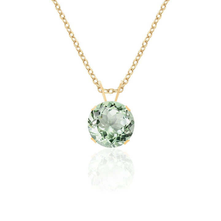14K Yellow Gold 8mm Green Amethyst Prasiolite Solitaire Pendant Necklace, 2 Ct. Tw., February Birthstone