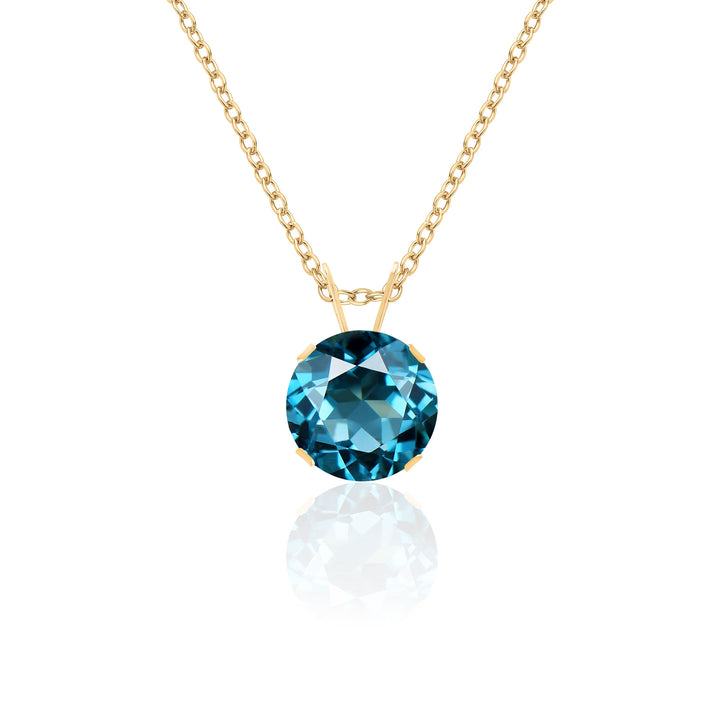 14K Yellow Gold 8mm London Blue Topaz Solitaire Pendant Necklace - 2.5 Ct. Tw., December Birthstone