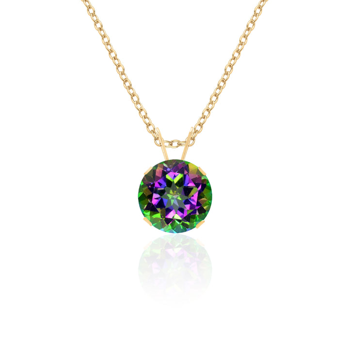 14K Yellow Gold, 8mm Mystic Topaz Solitaire Pendant Necklace, 2.5 Ct. Tw.
