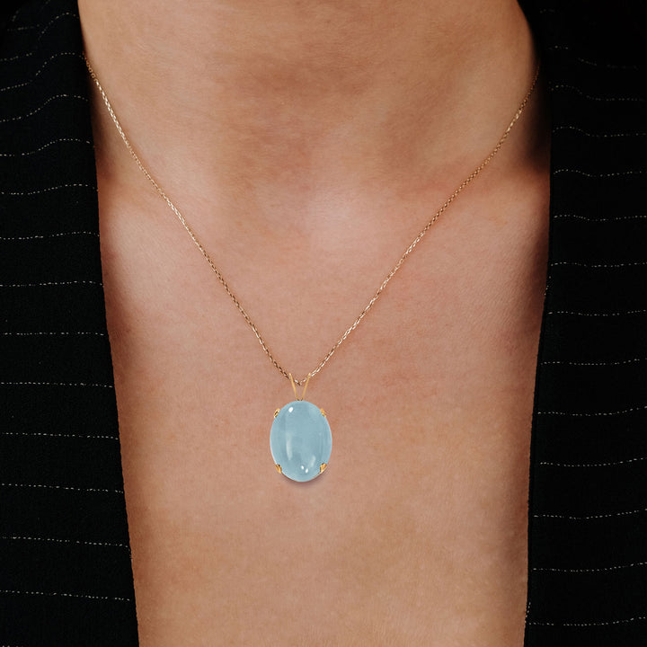 Aquamarine Pendant Necklace for Women in 14K Gold / Sterling Silver / 14K Gold Filled, 14x10 mm Oval