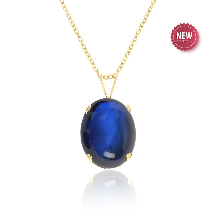 Sapphire Cabochon Pendant Necklace - 14x10mm Oval, Lab Created