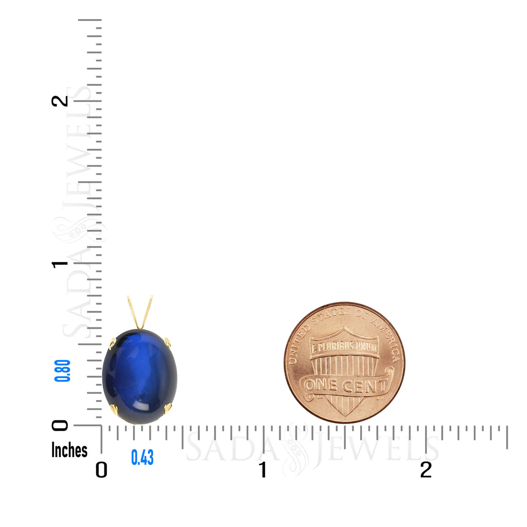 Sapphire Cabochon Pendant Necklace - 14x10mm Oval, Lab Created