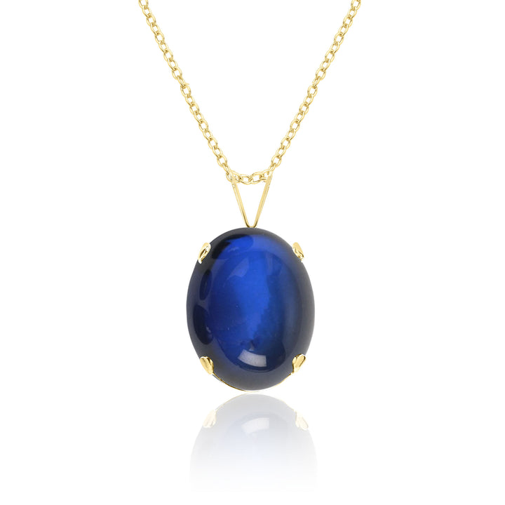 Sapphire Cabochon Pendant Necklace - 14x10mm Oval, Lab Created