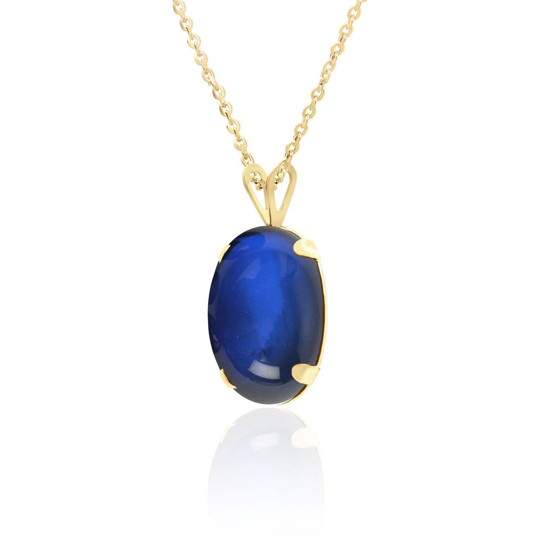 Sapphire Cabochon Pendant Necklace - 14x10mm Oval, Lab Created