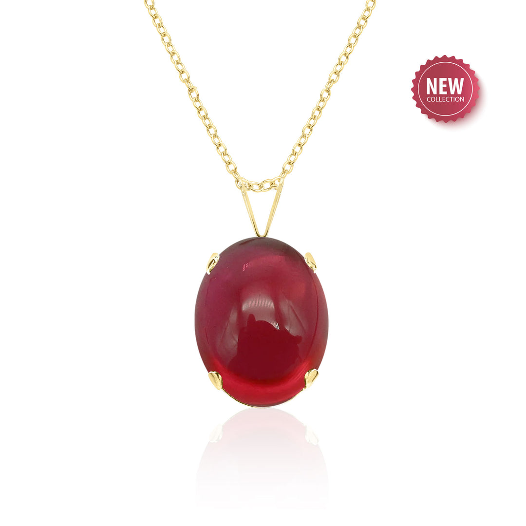 Ruby Cabochon Pendant Necklace - 14x10 Oval, Lab Created