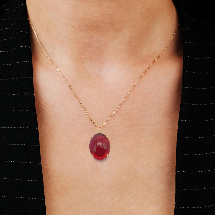 Ruby Cabochon Pendant Necklace - 14x10 Oval, Lab Created