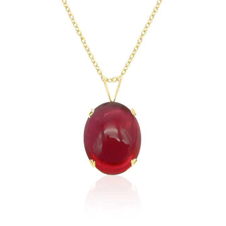 Ruby Cabochon Pendant Necklace - 14x10 Oval, Lab Created