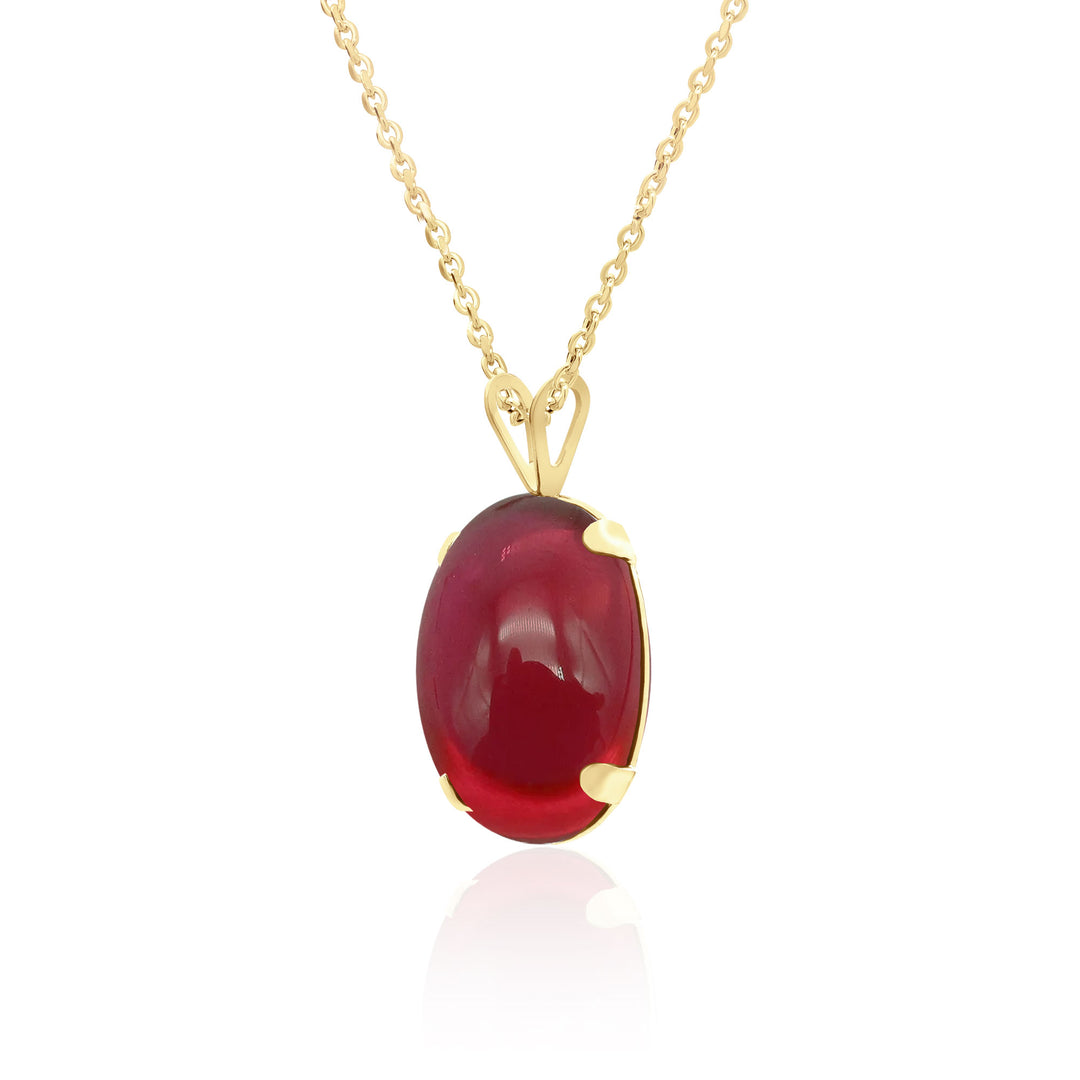 Ruby Cabochon Pendant Necklace - 14x10 Oval, Lab Created