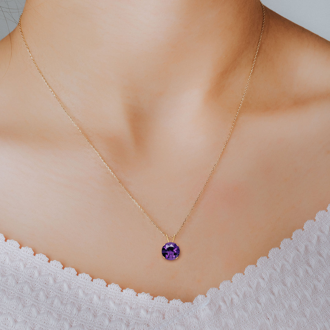 14K 8mm Amethyst Solitaire Pendant Necklace, 2 Ct. Tw., February Birthstone