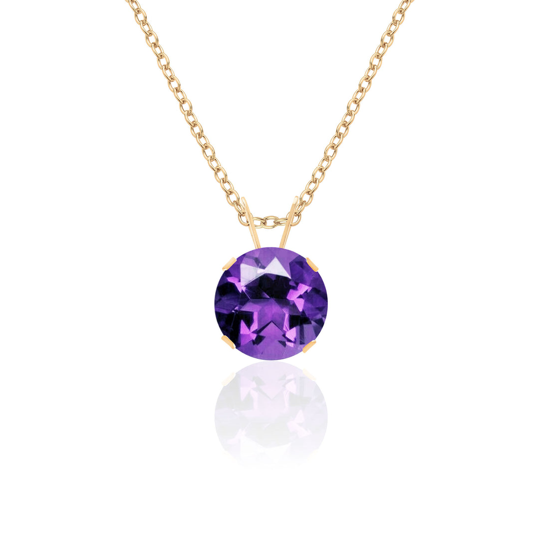 14K 8mm Amethyst Solitaire Pendant Necklace, February
